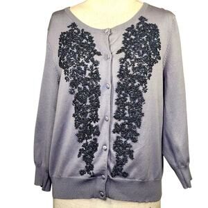 Gray Beaded Button Down Sweater Size Small